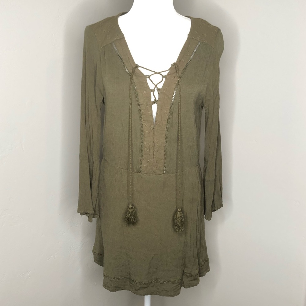 Olive Green Lace Up Tunic Top Dress from Macy’s